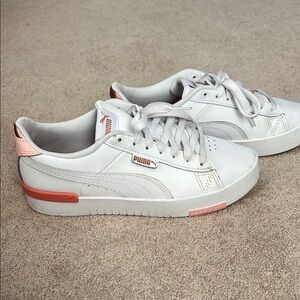 Puma Women's White and Pink Sneakers